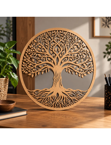Découpe laser arbre de vie en bois